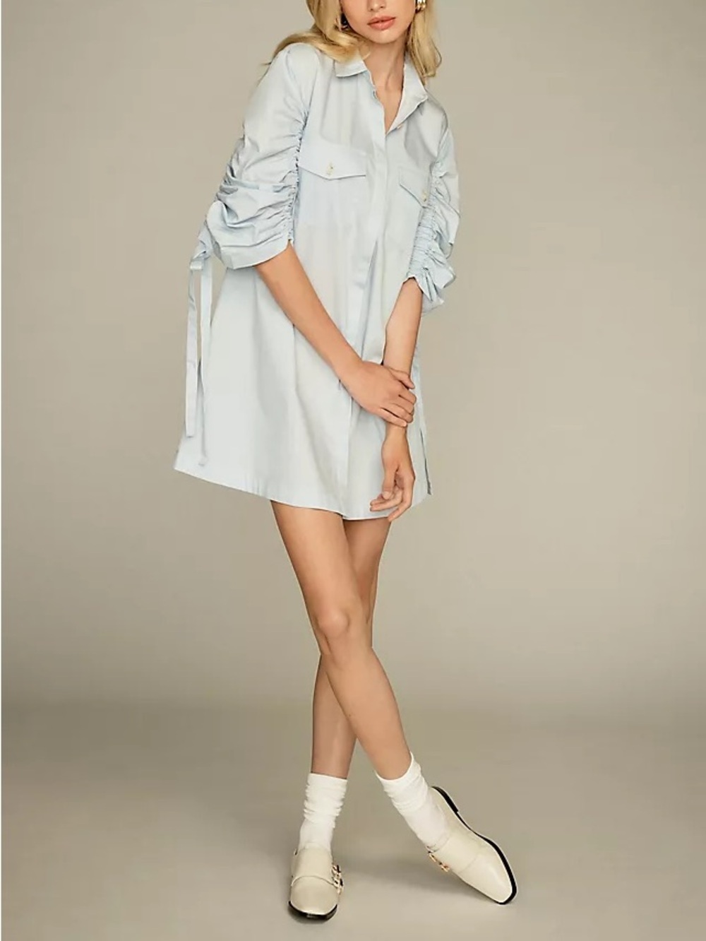 Anthropologie Maeve Ruched Sleeve Shirt Dress XL